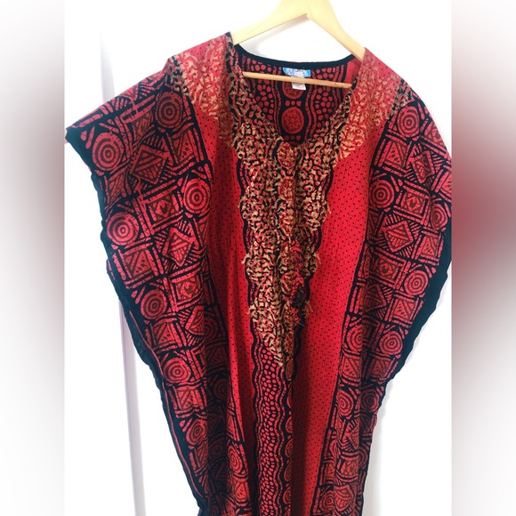 SOLD Vintage 80s 90s Batik Block Print Indian Cotton Kaftan - Picture 8 of 11